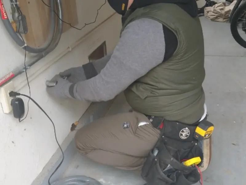 Electrician performing outlet wiring in a Del Monte Forest garage